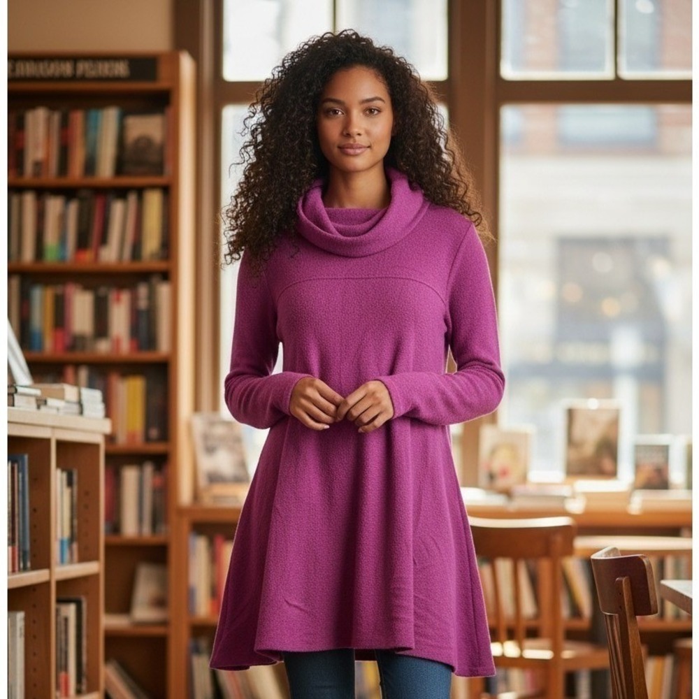 Style & Co Womens Purple Cowl Neck A-Line Tunic Sweater Size L Magenta Knit